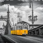 Tram on a bridge in Budapest